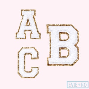 Parche de letra de chenilla blanco para mochila para niños, bolso personalizado, parche de letra de trébol de piedra DIY para bolsa, palo en bolsa de letras, favor de cumpleaños para niñas