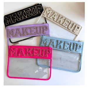 Pochette zippée personnalisée en nylon transparent | Pochette transparente avec écussons | Sac cadeau de demoiselle d&#39;honneur| Trousse de maquillage | Sac de voyage transparent | Trousse de maquillage transparente