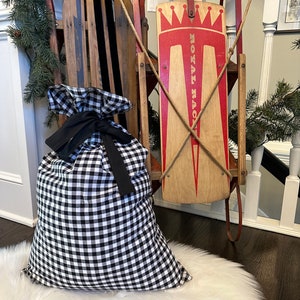 Santa Sack | Sack for Gifts Custom | Matching Family Christmas | Gingham Christmas Sacks and Stockings | Custom Christmas Santa Sack