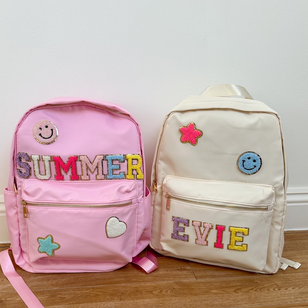 Personalized Nylon Backpack Customizable Chenille Patch Bag Kid ...