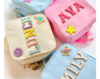 Personalized Lunchbox Kids Custom Lunch Box for School Bag with Patches Chenille Letter Bag for School Insulated Sports bag Travel Bento
