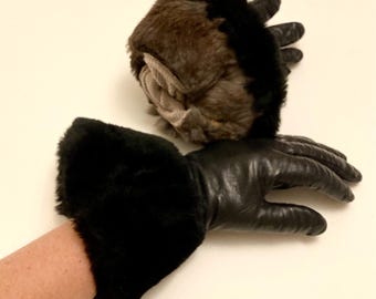 Retro Vintage Leder Handschuhe. Damen mittlere Größe. Gefüttert. Gebraucht.