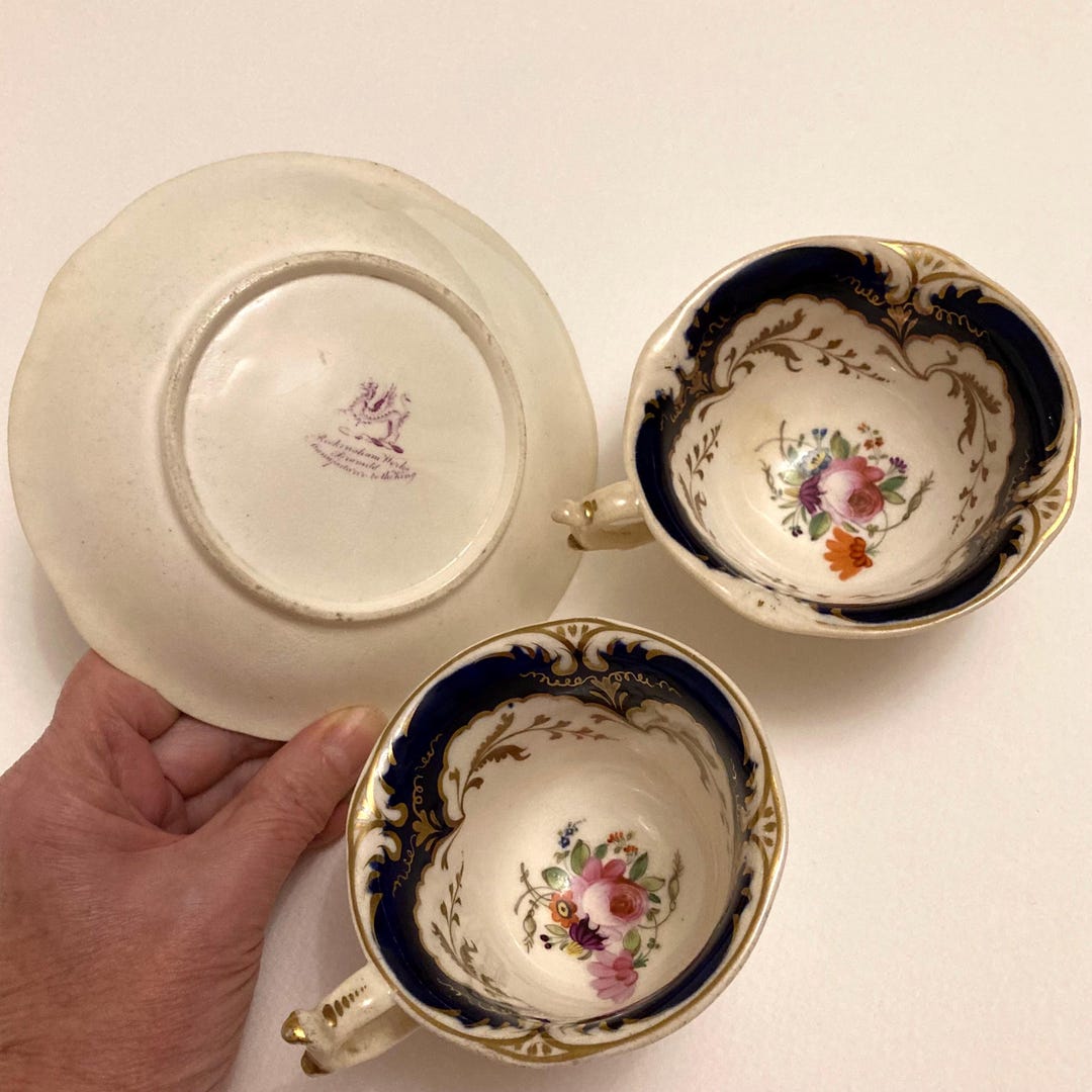 Antique Rockingham Porcelain Coffee Cup, Teacup and Puce Griffin ...