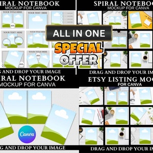 36 Spiral Notebook Mockup for Canva,Notebook Mockup Editable on Canva,Notebook Mock up Spiral Planner ,Notebook Mockup Canva Frames,PNG Mock