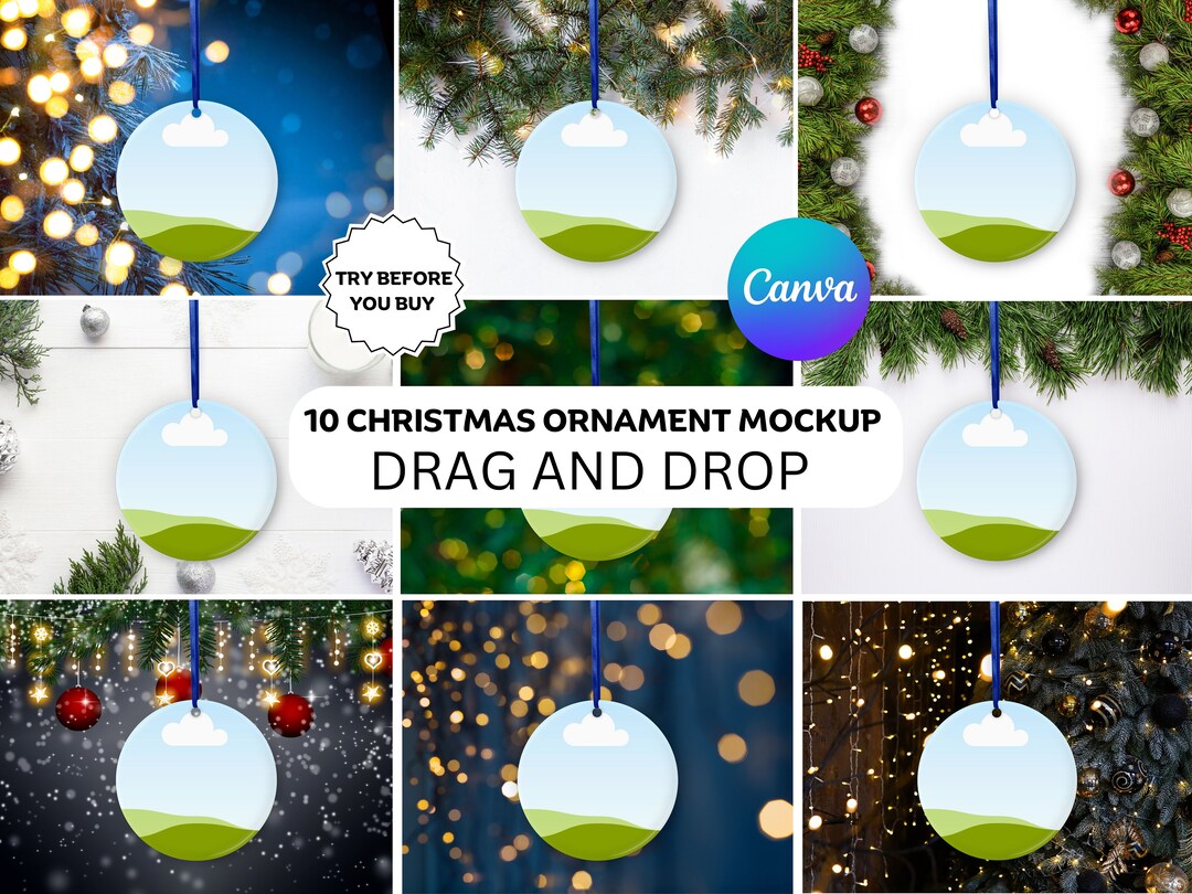 10 Christmas Ornament Mockup Bundle,christmas Ornament Mockup for Canva
