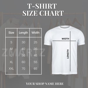 T-Shirt Size Chart | Unisex Tshirt Size Chart template for canva | Model Mockup Sizing Pepper | Size chart template  | Size Chart USA