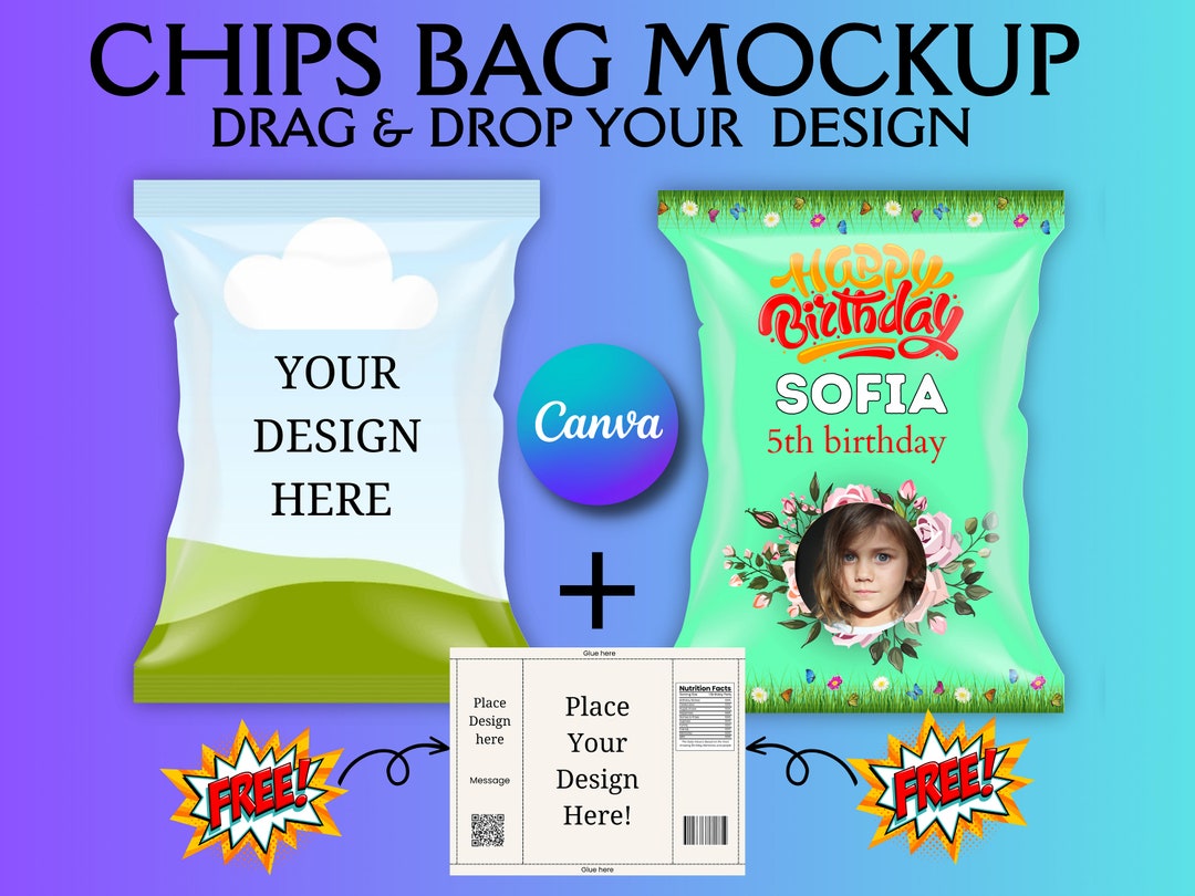 Potato Chips Bag Mockup for Canva ,chips Packet Mockup,canva Templates