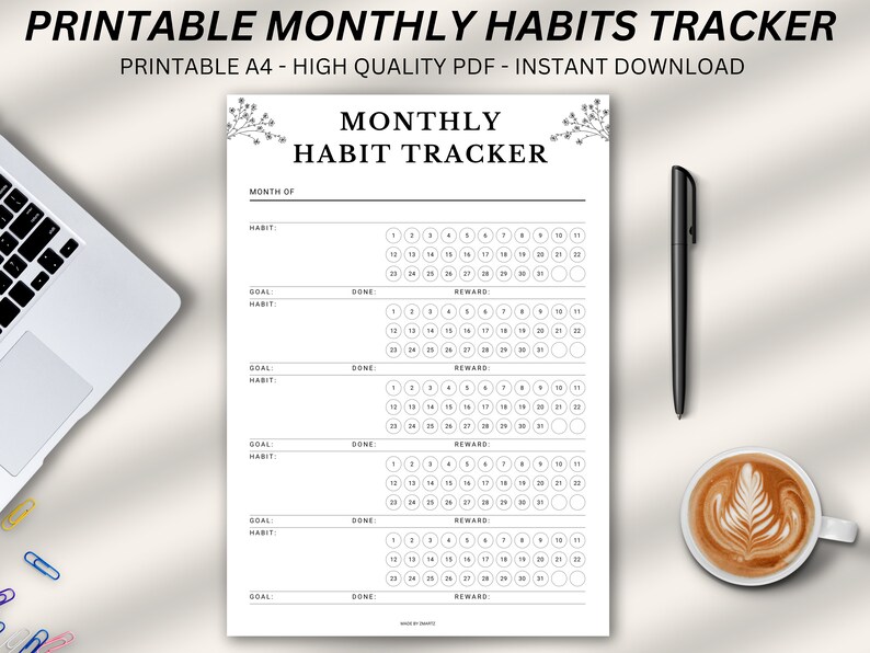 Monthly Habits Tracker Printable Paper Print Habit Tracker Pdf Tracking Monthly habits tracker printable paper print habit tracker pdf tracking