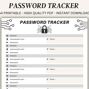 Password Tracker,Printable Password Keeper,Password Organizing Pdf,Editable Password Saving Page,Password Notebook,Password Reminder