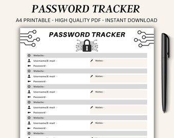 Password Tracker,Printable Password Keeper,Password Organizing Pdf,Editable Password Saving Page,Password Notebook,Password Reminder