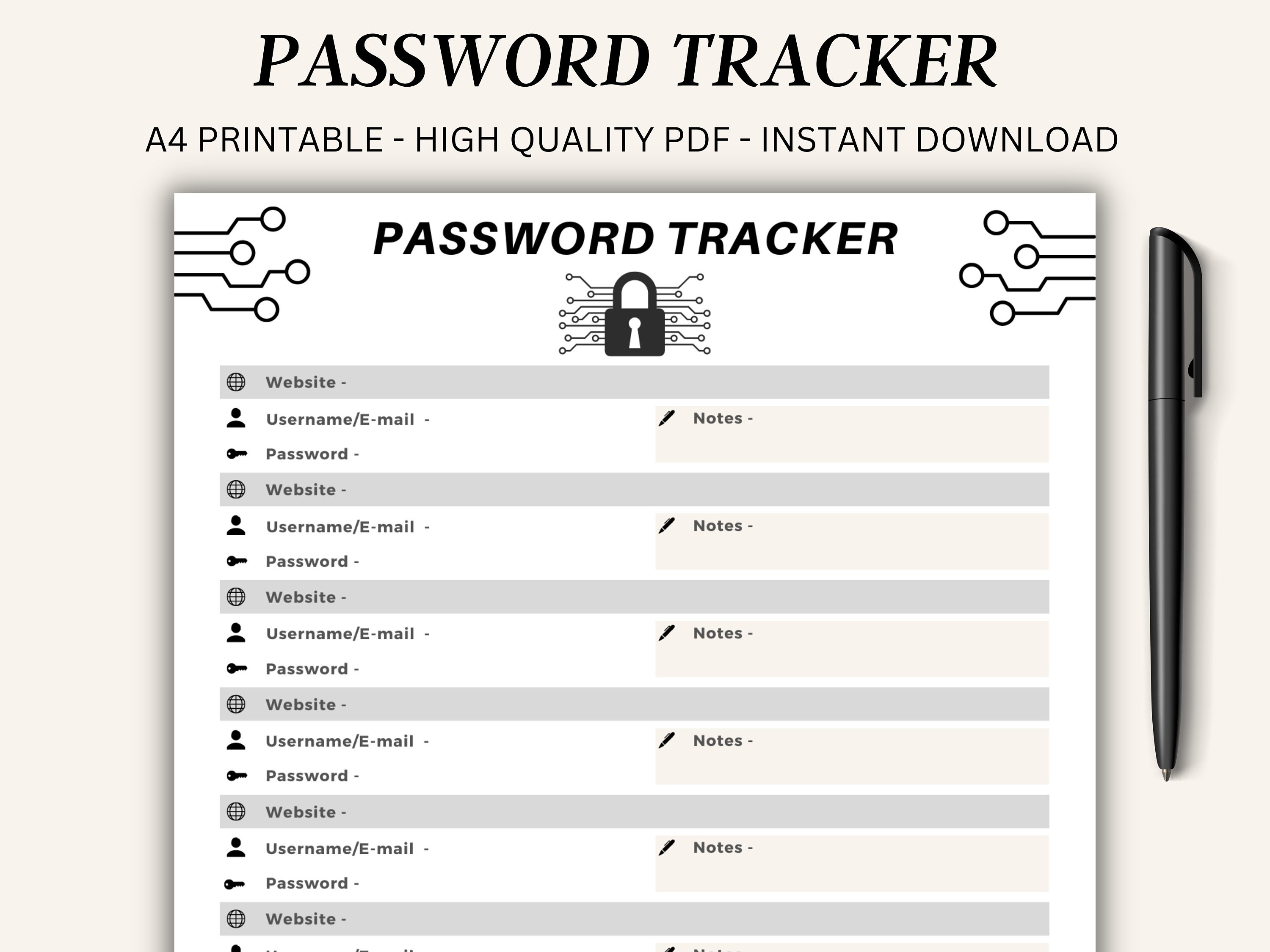 Password Tracker,printable Password Keeper,password Organizing Pdf ...