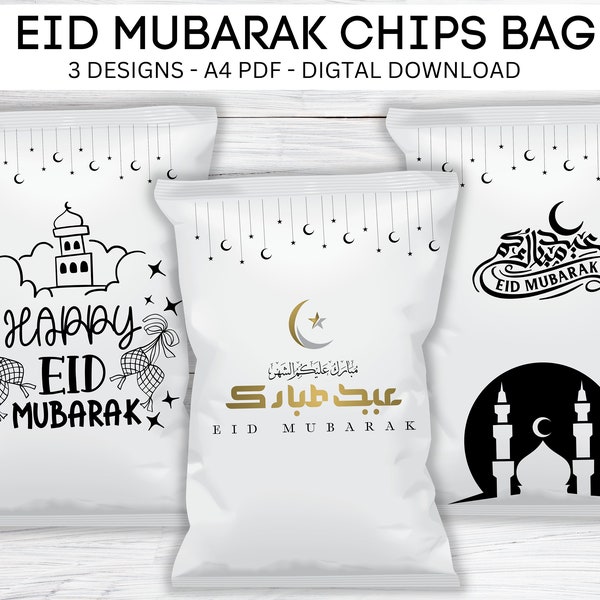 Sac de chips Eid Mubarak, cadeau Aïd imprimable pour enfants, cadeau, cadeau Aïd, décoration Aïd
