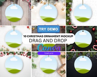 10 Christmas Ornament Mockup Bundle,Christmas Ornament Mockup For Canva, Ornament Drag and Drop Mockup,Blank Xmas Ornament Mockups,Digital