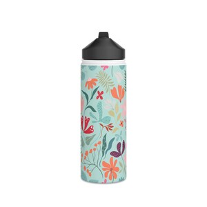 Stylish LivelyMint BPA Free Stainless Steel Water Bottle; Meadows in Artic Blue; Perfect for Her and Sporty Girl
