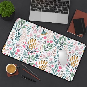 Best Desk Mat by Lively Mint; Butterflies in White; Perfect for Her; Best Gift for Student; Best Co-worker Gift