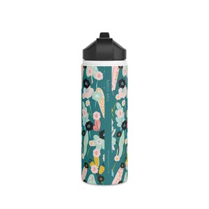 Stylish BPA Free Stainless Steel Water Bottle; Abstract Floral in Green; Perfect for Her and Sporty Girl; Best Going Back to School Gift