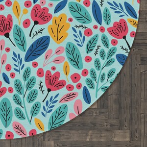 Stylish, Modern, Unique, Lively Mint Round Rug; Fun Florals in Teal; Best Room Decor Rug