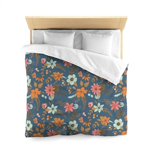 Lively Mint Best Microfiber Duvet Cover; Classic Flower in Midnight Blue; Best Bedroom Decor Gift; Best Home Decor Gift