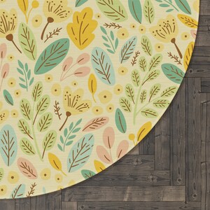 Stylish, Modern, Unique, Lively Mint Round Rug; Fun Florals in Happy Yellow; Best Room Decor Rug