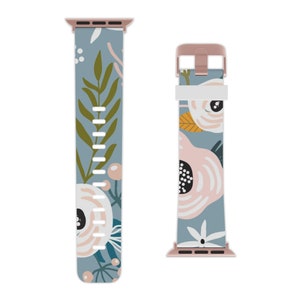 In the Garden, Fun, Stylish Watch Band for Apple Watch Series 1, 2, 3, 4, 5, 6, 7, 8, Se And Ultra In Grayish Blue, Sweat And Odor Proof