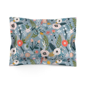 Stylish Lively Mint Microfiber Pillow Sham; In the Garden in Blueish Gray; Perfect Housewarming Gift; Perfect for Her