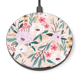 Cool iPhone and Android Wireless Charger in the Garden Pink; Perfect for her; Best Going Back to School or College Gift