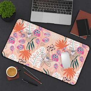 Best Desk Mat by Lively Mint; Tropical in Peach; Perfect for Her; Best Gift for Student; Best Plant Lovers Gift