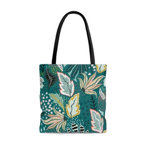 Tropical, Stylish, AOP Everyday Tote Bag in Deep Green; High Quality; Perfect Gift for Her; Perfect for Plant Lovers