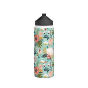 Stylish BPA Free Stainless Steel Water Bottle; In the Garden in Teal; Perfect for Her and Sporty Girl; Best Going Back to School Gift