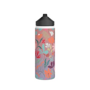 Stylish LivelyMint BPA Free Stainless Steel Water Bottle; Meadows in Gradation Orange Purple; Perfect for Her and Sporty Girl