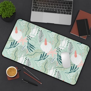 Best Desk Mat by Lively Mint; Tropical in Minty Green; Perfect for Her; Best Gift for Student; Best Plant Lovers Gift
