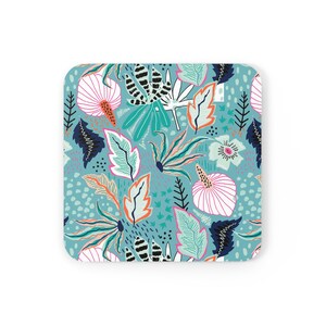 Stylish, Best Corkwood Coaster Set in Tropical Navy; Perfect Gift for Her; Best Housewarming Gift; Perfect Plant Lovers Gift