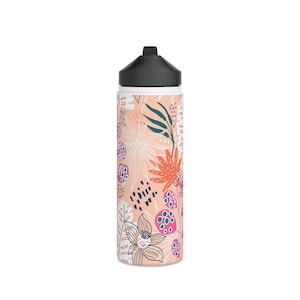 Stylish BPA Free Stainless Steel Water Bottle; Tropical in Peach; Perfect for Her and Sporty Girl; Best Going Back to School Gift