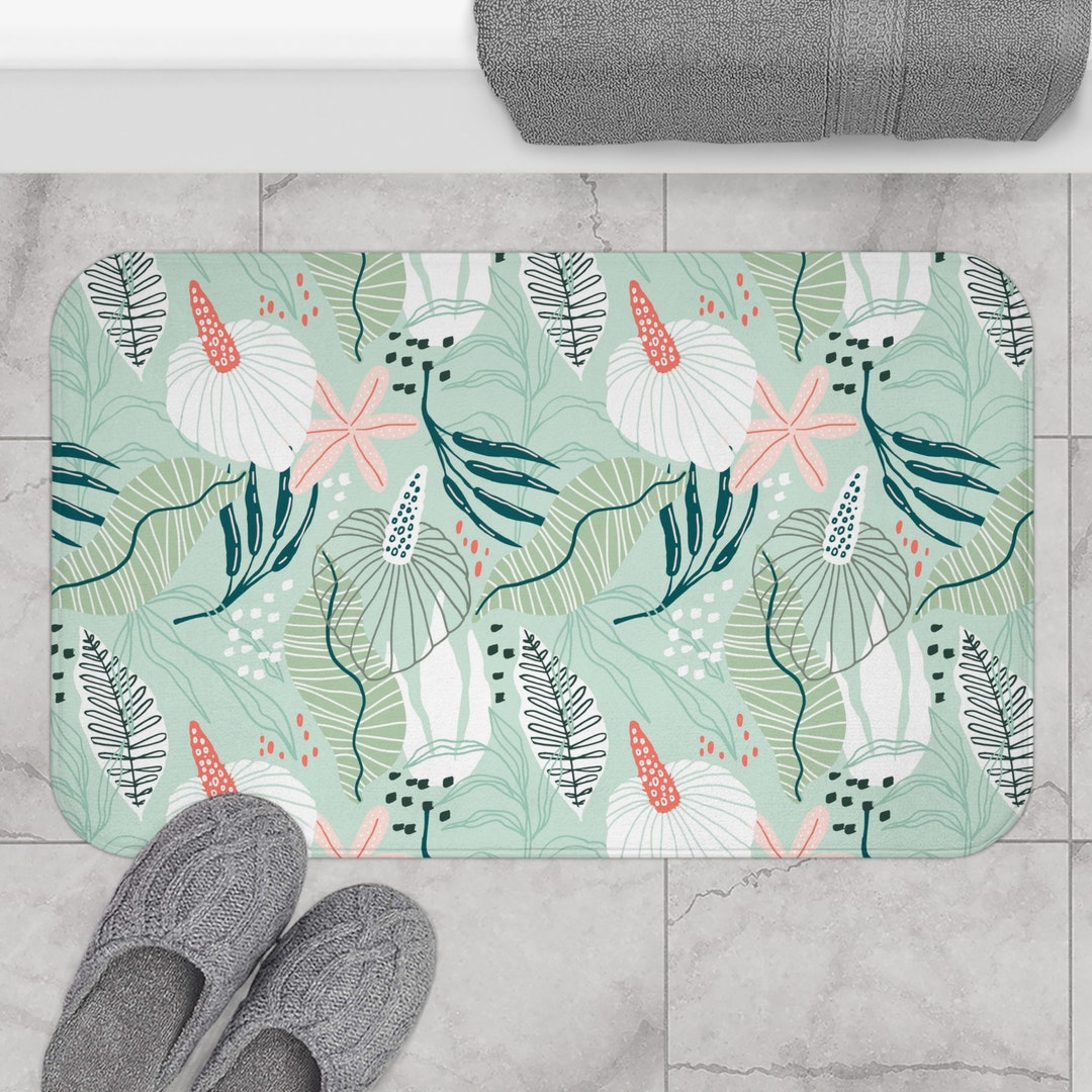 Best Antislip Bath Mat Lively Mint Tropical in Light Green Perfect