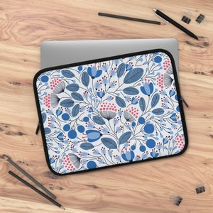 Fun, Unique, Stylish All Season Floral 10", 13", 15", 17 " Laptop Sleeve In Blue