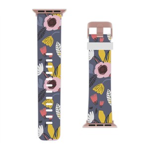 Apple Watch Band Series 1, 2, 3, 4, 5, 6, 7, 8, Se And Ultra, Sweat And Odor Proof, Abstract Floral in Grayish Purple