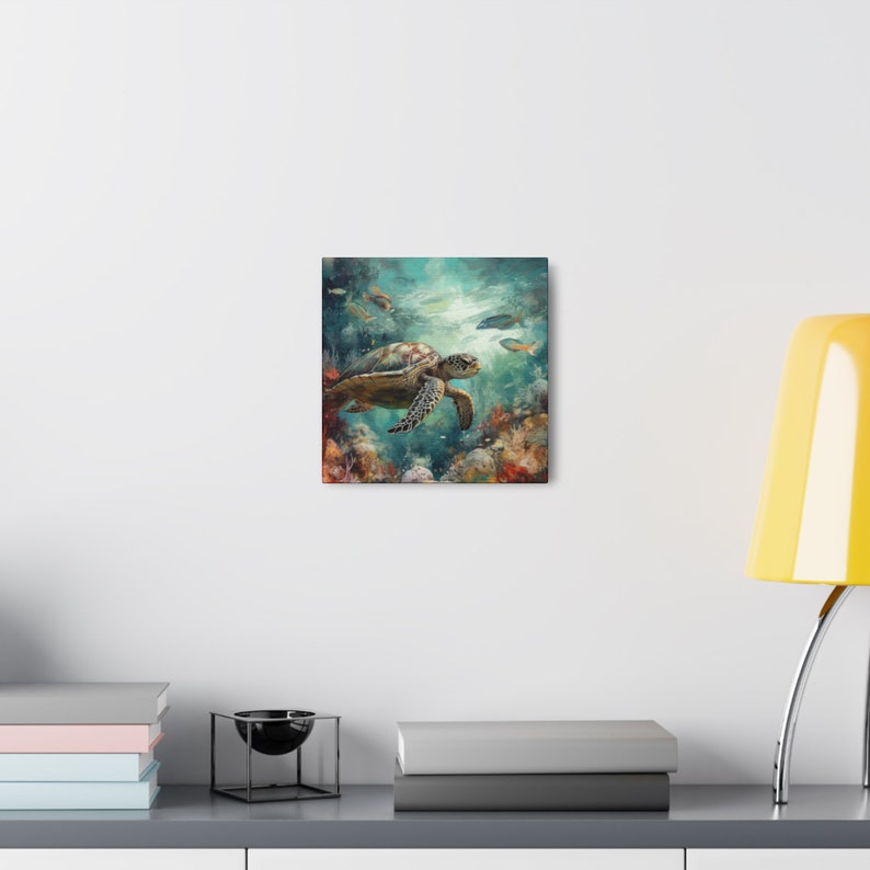 Sea Turtle Swimming in the Ocean, Nature Wall Art, Modern Art, Canvas ...