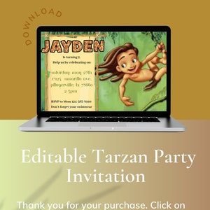Editable Tarzan Invitation,Tarzan invite,Tarzan party invite, Tarzan Party Printable,Instant Download
