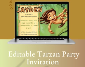 Editable Tarzan Invitation,Tarzan invite,Tarzan party invite, Tarzan Party Printable,Instant Download