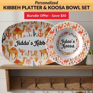 Personalized Lebanese Platter Bowl Set, Middle Eastern Serving Dish for Kibbeh, Koosa,  Desert Theme Camel Design, Cultural Dinnerware Tray