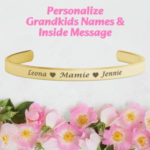 Custom Message Bracelet for Arabic Grandma, Arabic Jewelry, Personalized Arabic Name Cuff Bracelet With Grandkids Name, We Love Grandma