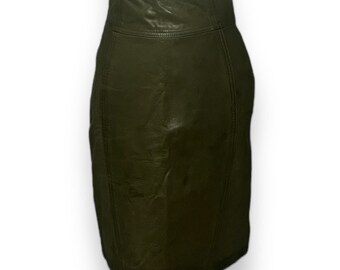 Andrew Marc Vintage 80S 90S Soft Genuine Leather High Waisted Pencil Midi Knee Length Skirt Sz 6 Olive Green