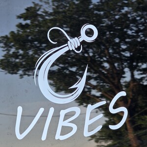 Fishing Vibes Vinyl Decal – Solid Hook Silhouette Made from High-Quality Sign Vinyl – Durable Waterproof Sticker for Trucks, Coolers, Boats