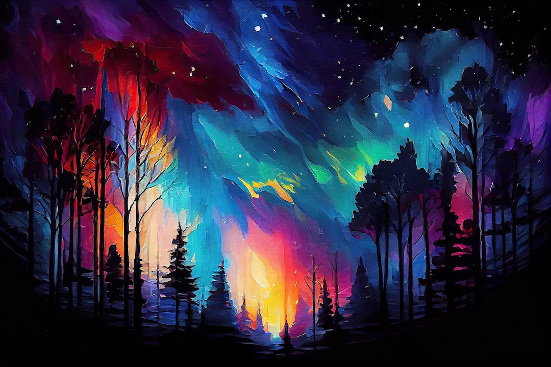Flames in the Night Sky Digital Painting Art Limited Edition High