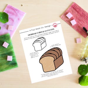 May include: A printable stained glass pattern for a sourdough bread design. The pattern is for a novice level crafter and includes 8 total pieces. The pattern is approximately 7 inches tall and 6 inches wide.