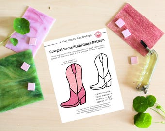 Cowgirl Cowboy Boots Stained Glass Pattern, Digital Download PDF Bachelorette in Nashville Country Girls Stain Glass Pattern Blueprint