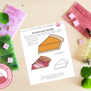 May include: A printable stained glass pattern for a pie, with instructions and a sample of the finished piece. The pattern is for a novice level crafter and requires 8 pieces of glass. The finished piece will be approximately 5 inches tall and 8 inches wide.