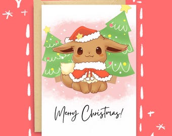 PRINTABLE Eevee Christmas Card Instant Download Printable Card Greetings Card Cute Holiday Card for Him for Her