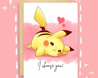PRINTABLE Valentine&#39;s Pikachu Card Instant Download Printable Card Greetings Card Cute Holiday Anniversary Card for Him for Her