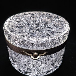 Antique French Cut Crystal and Brass Jewelry Box, Vanity Box or Candy Dish